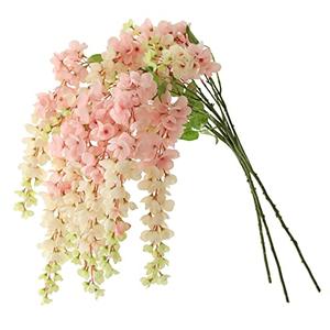 Dailisen 3 Strands 40'' Silk Blush Wisteria Artificial Flowers, Fake Wisteria Floral Hanging Plant Garland, for Home Decor, Party, Floor Vase, Balcony, Wedding Arrangement Decoration (Blush)