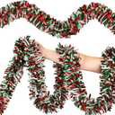 50FT Christmas Tinsel Garland, Red Green&White Metallic Twist Shiny Hanging Garland Ornaments for Christmas Tree, Party Supplies Thick Metallic Xmas Streamers