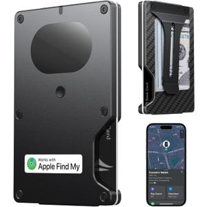 Wallet for Men, Slim Minimalist Wallet Card Holder with Location Tracking, Build in Airtag Chip Compatible with Apple Find My, RFID-Blocking Smart Air Wallet with Money Clip (Black Carbon Fiber)