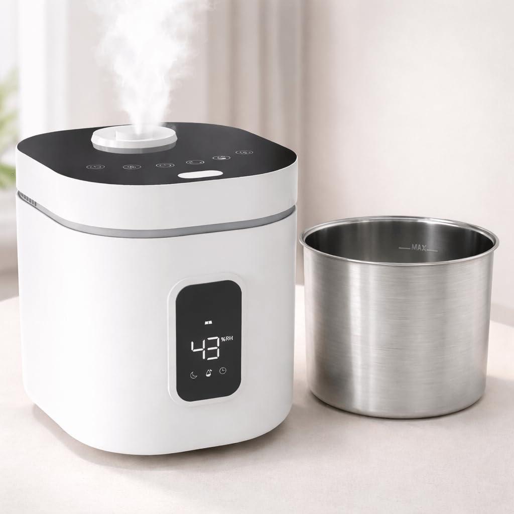 Stainless Steel Humidifier, 3.3L/0.87Gal Warm Mist Steam Humidification Humidifier, Easy to Clean Warm Mist Adjustable Humidity for Bedroom Living Room,1 pack (YH400 Off White)