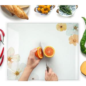 Kitchenville Glass Cutting Board 20”x16”: Tempered Glass Kitchen Counter Protector - Durable- Scratch-Resistant, Heat-Proof - Design 5 - Floral Design