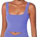 Sunzel Women's Double Lined Tank Top, Sleeveless Square Neck Crop Top, Yoga & Fitness Fitted Workout Casual Activewear Shirt Periwinkle Medium