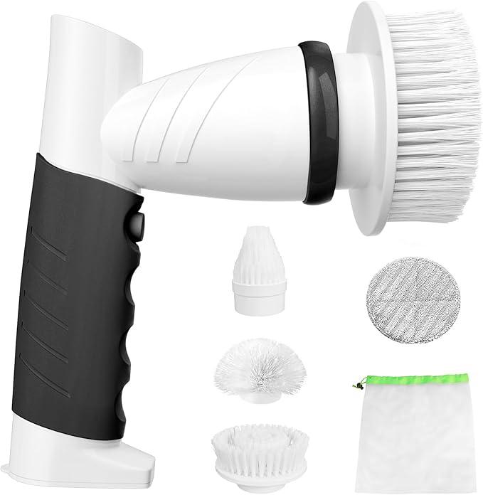 SZFIXEZ Electric Spin Scrubber, Cordless Electric Cleaning Brush for Bathroom Electric Spin Cleaner with 4 Replaceable Shower Cleaning Brush Heads for Wall, Stove, Tile, Bathtub, Toilet, Window DST01