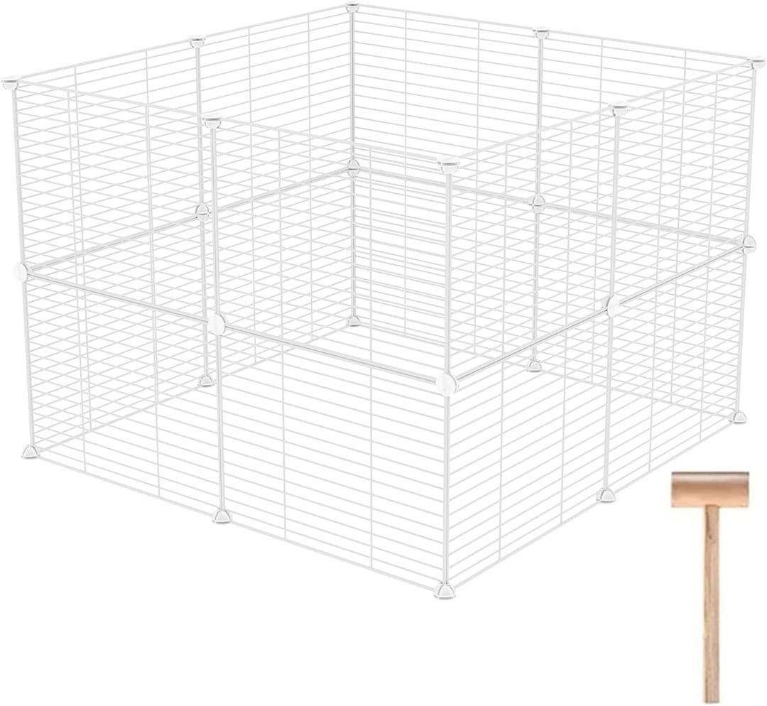 C&AHOME Pet Playpen, Small Animals Supplies, 16 Panels Exercise Playpens Cage, C Grids Portable Yard Fence Indoor, Ideal for Guinea Pigs, Pet Products, DIY Metal Yard Fence, 12"  15" White UPPM3416W