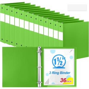 Henoyso 36 Pcs 1.5 Inch 3 Ring Plastic Binder Bulk,Tender Green