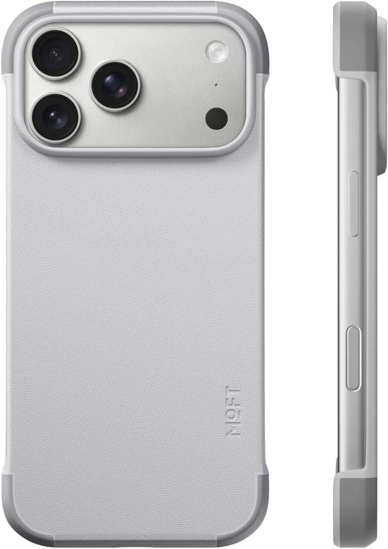 MOFT MOVAS Frame Case for iPhone 17 Pro, 0.75mm (0.03 in) Ultra-Thin, Soft-Touch Vegan Leather, TPU Corner Protection, MagSafe Compatible（Misty Cove + Cement）