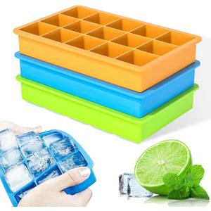 Ice Cube Tray, 3 Pack Silicone Ice Tray Easy-Release Flexible 15 Ice Cube Molds, Stackable Ice Trays for Freezer, Ice Cube Size 1.2 IN for Cocktail, Whiskey, Juice, Baby Food, BPA Free