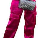 NRTHYE Women High Waisted Satin Cargo Pants Wide Leg Casual Pants Multi Pockets Straight Trousers (X-Large, 01 Rose)