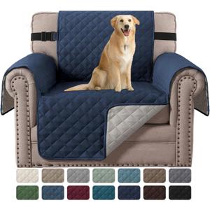 H.VERSAILTEX Reversible Chair Cover for Dogs Pet Water Repellent Sofa Cover Chair Slipcover 2" Thick Strap Slip-Resistant Chair Protector Soft Quilted Seat Width Up to 21" (Armchair, Navy/Beige)