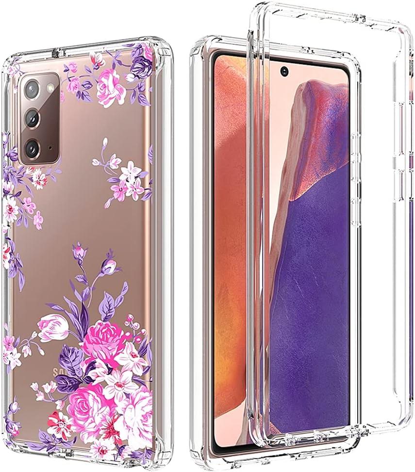 Case for Galaxy Note 20 5G, for Samsung Note 20 Clear Case for Girls, Soft TPU 360 Full Body Shockproof Hybrid Bumper Crystal Clear Phone Case Cover for Samsung Galaxy Note 20 (Rose Flower)