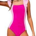 Girls Swimsuit Ruffle Girl One Piece Bathing Suit Solid Swimsuits Ruched Sleeveless Girls' Swimwear for 9-10 Years