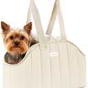 Pecute Cat Purse Carrier, Lightweight Cat Carriers for Small Cats with Large Pockets, Cat Soft-Sided Carriers up to 6.6lbs, Pet Carrier for Kitten, Suitable for Travel, Subway, Cream
