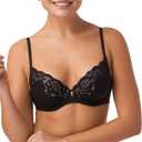 Maidenform Comfort Devotion Push-Up Bra with Lace, Push-Up Lace Bra with Natural Lift, Comfortable Bra with Soft Microfiber, Black W/ Evening Blush, 34D