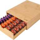 HTB Coffee Pods Storage Drawer for Organizing Nespresso Capsules, Can Be Used In Coffee Station, Kitchen, Home, Office, Holds 40 CoffeePods (1.Bamboo-Nespresso/32~48 Pods)