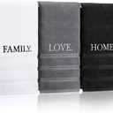 FuWeave 3 Pcs Farmhouse Decorative Hand Towels for Bathroom and Kitchen Rustic Embroidered Cotton Hand Towels Decorative Set for Boho Bathroom Decor(Black,Home Love Family)
