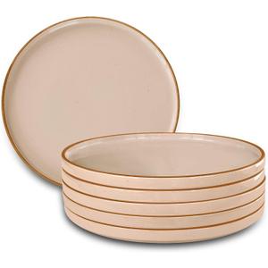 Mora Ceramic Flat Dinner Plates Set of 6, 10.5 in High Edge Dish Set - Microwave, Oven, and Dishwasher Safe, Scratch Resistant, Modern Dinnerware- Kitchen Porcelain Serving Dishes - Chai