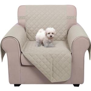 U-NICE HOME Recliner Chair Covers Reversible Chair Cover Pet Covers for Dogs with Elastic Straps Water Resistant Diamond Quilted (23''Armchair, Beige/Beige)