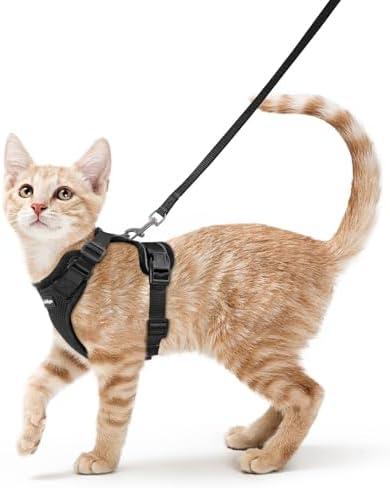 Rabbitgoo Cat Harness and Leash Set, Escape Proof Kitten Harness for Safe Outdoor Walks, Soft Breathable Adjustable Vest , Black, XS