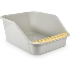 Large Cat Litter Box with High Sides,Cat Litter Pan for Indoor Big Cats,Open Top High Wall Kitty Litter Box with Low Entry for Kitten & Senior Cat,Easy to Clean,Anti-Splashing (Grey & Yellow)