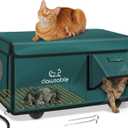 Indestructible Heated Cat House for Outside Cats Winter, 100% Weatherproof, Safe Escape Door, Insulated Outdoor Cat Shelter with Heater for Feral Barn Cat Kitty (Forest Green, 26"x16"x14")