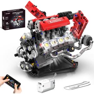 Mini V8 Engine Building Kit That RunsEngine Building Blocks with LED Light for Adults, Visible Engine Model Set Construction STEM Toy for Kids Boys (660 PCS)