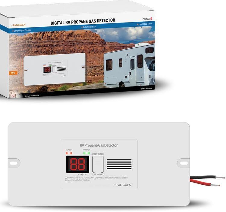 PANGAEA Digital RV Propane Gas Detector with 85dB Loud Alarm, DC 12V, for Trailer, Motorhome, Motorcoach (Flush Mount - White)
