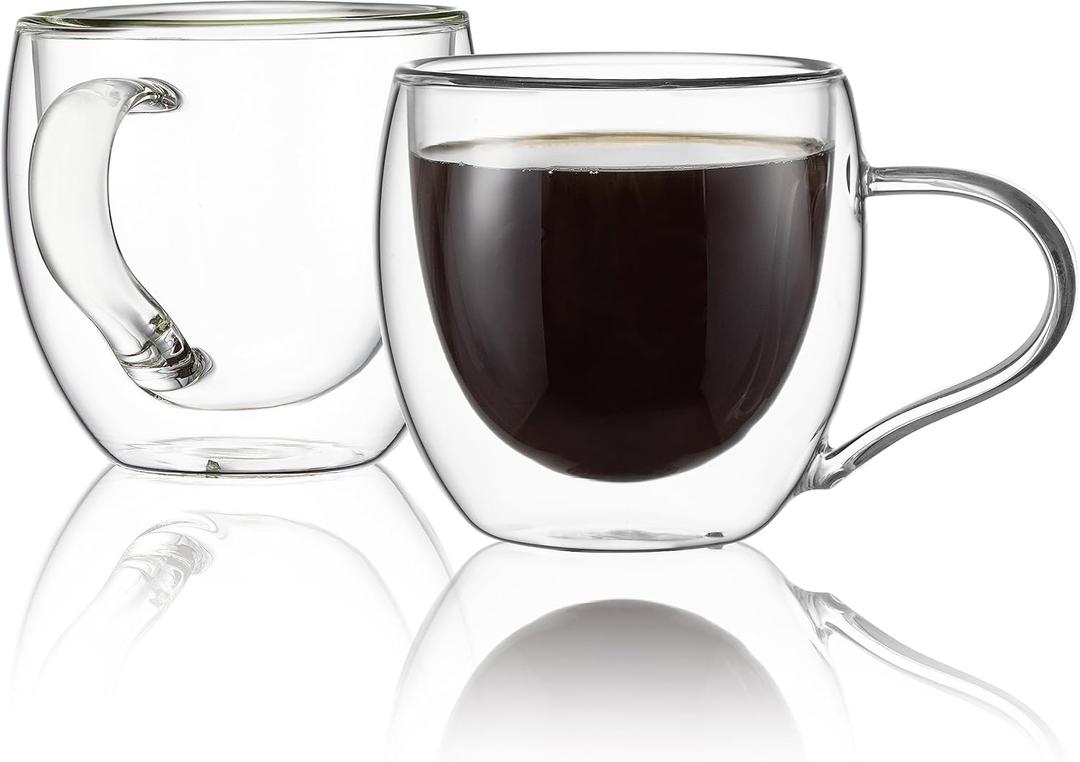 CNGLASS 5oz Espresso Mugs (Set of 2),Double Wall Insulated Glass Coffee Mugs with Handle,Espresso Shot Glasses,Clear Expresso Coffee Cups