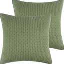 Levtex Home - Cross Stitch Forest Green - Euro Shams Set of Two - (26x26in.), No Insert - Cross Stitched Pattern - Cotton Fabric