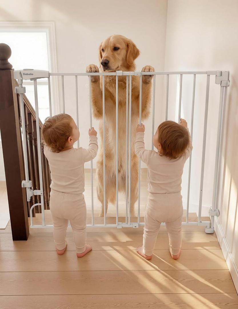 Babelio Removable & No Bottom Bar Baby Gate, 29-43" Hardware Mounted (Drill Needed)| Wide Walk-Thru| Auto-Close Safety Dog/Pet Gate for Stairs & Doorways (White, 29-43" W, 30" H)
