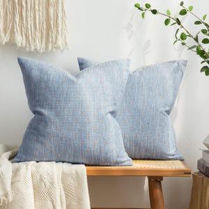 MIULEE Pack of 2 Decorative Burlap Linen Throw Pillow Covers Modern Farmhouse Pillowcase Rustic Woven Textured Cushion Cover for Sofa Couch Bed 20x20 Inch Light Blue