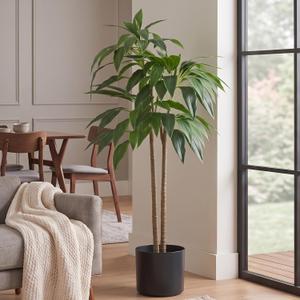 DUMOS 51in Artificial Dracaena Tree, Indoor Tall Faux Fake Plants with Lifelike Leaves and Black Planter Pot, Maintenance Free Artificial Silk Tree for Home, Office, House, Living Room and Porch Decor