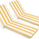Outdoor Chaise Lounge Chair Cushions 2 Pack, Thick Waterproof Patio Pool Lounge Cushions, Fade Resistant, (Yellow & White Stripe), 74 inches x 24 inches x 2.7 inches