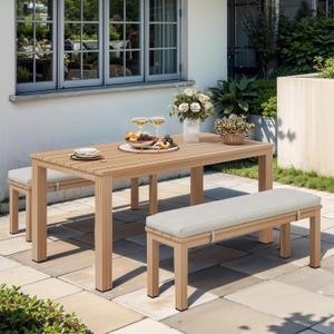 Wisteria Lane Aluminum Patio Dining Sets, 3 Pieces Patio Table Set, Outdoor Dining Table with 2 Bench, Outdoor Patio Dining Furniture Set with Removable Cushion for Lawn, Garden, Backyard