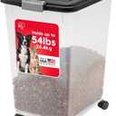 IRIS USA Airtight Dog Food Storage Container, Up to 54 lbs, Attachable Wheels, For Dog Cat Bird and Other Pet Food Storage Bin, Keep Fresh, Translucent Body, Easy Mobility, Black