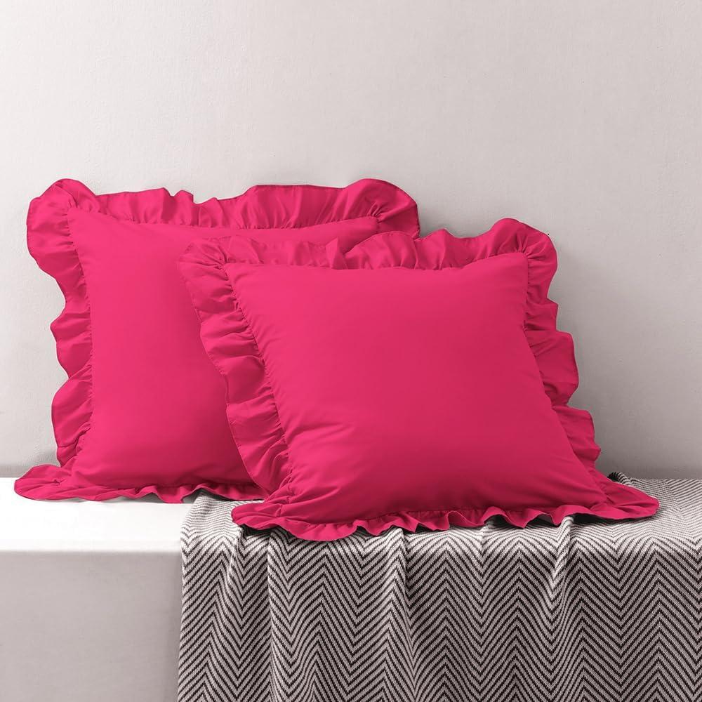 Living Room Cover Pillow 26''x26'', Microfiber Hot Pink Pillowcovers Set of 2, Soft Breathable and Non Shrinking Ruffle Pillowcases for Sofa Bedroom Car Decoration etc