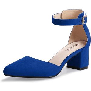 IDIFU Women's IN2 Pedazo Dress Shoes Low Block Heels Comfortable Chunky Closed Toe Ankle Strap Wedding Pumps (6.5)