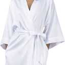 SIORO Women's Satin Robe, Short Bathrobe with V-Neck, 3/4 Sleeves Robe for Bride & Bridesmaids, Wedding Party Sleepwear (XX-Large, White)
