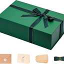 LIFELUM Green Gift Box for Presents 1 Pack 13.85 x 8.35 x 4.45 inch Big Decorative Large Gift Box for Clothes with Magnetic Lids Luxury Accessories Card, Ribbon, Filler,Sticker, 1 count