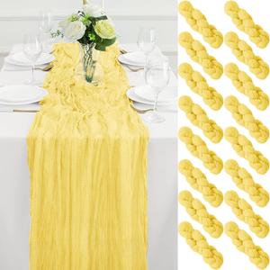 16Pack Light Yellow Cheesecloth Table Runner 10FT Gauze Cheese Cloth Table Runner 35x120Inch Long Boho Spring Easter Table Runners Rustic Sheer Table Runners for Wedding Baby Bridal Shower Decor