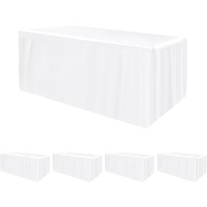 HolidayIdeas Fitted Tablecloths for 8 Foot Rectangle Table, Wrinkle Resistant Washable White Table Cover 30x96 Inch for Vendor Booth Display, Banquet, Trade Show, 4 Pcs