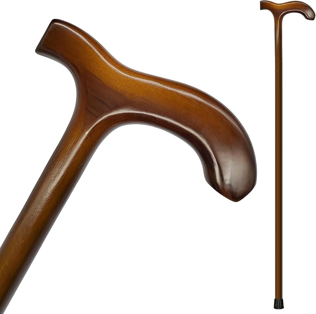 FLYDRUM Wooden Walking Cane for Men and Women, One-Piece Wood Cane, 36 Inch Wood Walking Stick for Men and Women, Ergonomic Wood Cane for Seniors