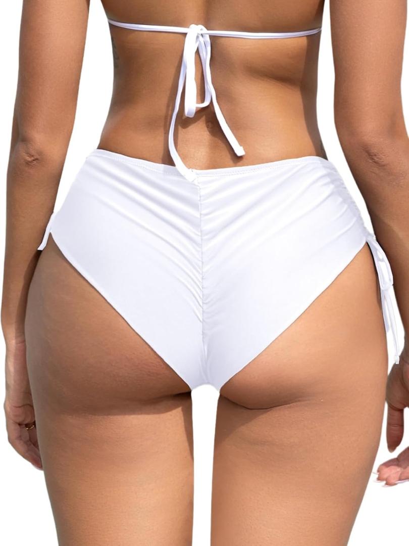 SHEKINI Women's Bikini Bottoms Sexy Ruched Swim Bottom Cheeky Swimsuit High Waist Half Coverage Tankini Shorts, Small 