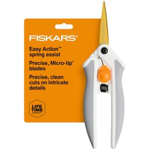 Fiskars Easy Action Micro-Tip Titanium Scissors, Sharp Blades for Cutting Precision and Angles with Easy Action Spring Design, Crafting Supplies, SoftGrip Assisted Handle
