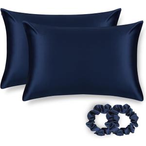 ALASKA BEAR Silk Pillowcase for Hair and Skin, Set of 2 Pure Genuine 22 Momme Mulberry Silk Pillow Cases Standard Size for Bliss Sleep Better Than Poly Satin, Zipper Closure (2 Pack Standard 20''x26'', Navy Blue)