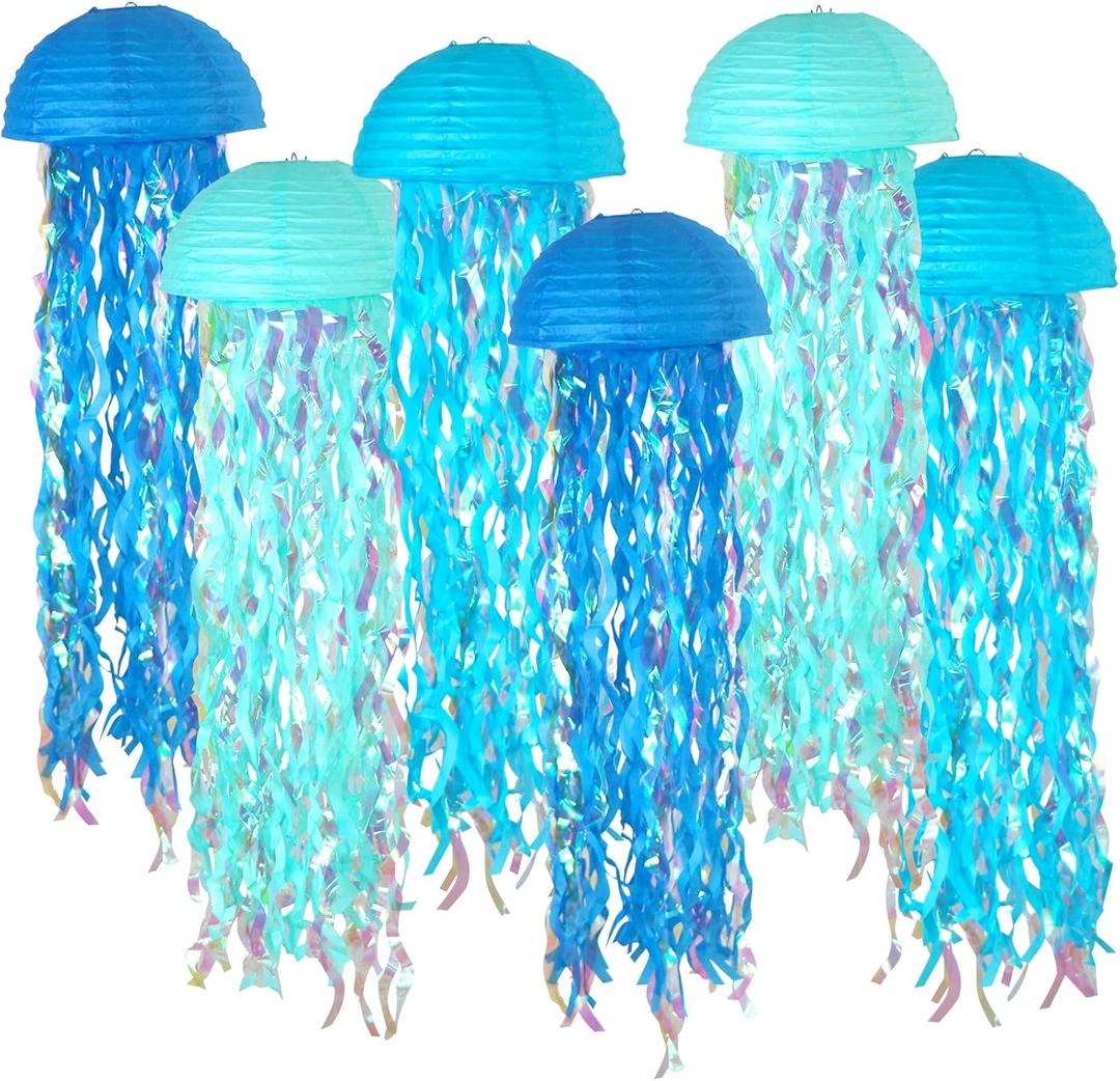 ADLKGG Blue Hanging Jelly Fish Paper Lanterns, Under The Sea Party Decorations, Gradient Colorful Paper Lanterns for Mermaid Birthday Party, Baby Shower, Ocean Theme classroom & Beach Room Decor (Dark Blue+Light Blue+Blue)