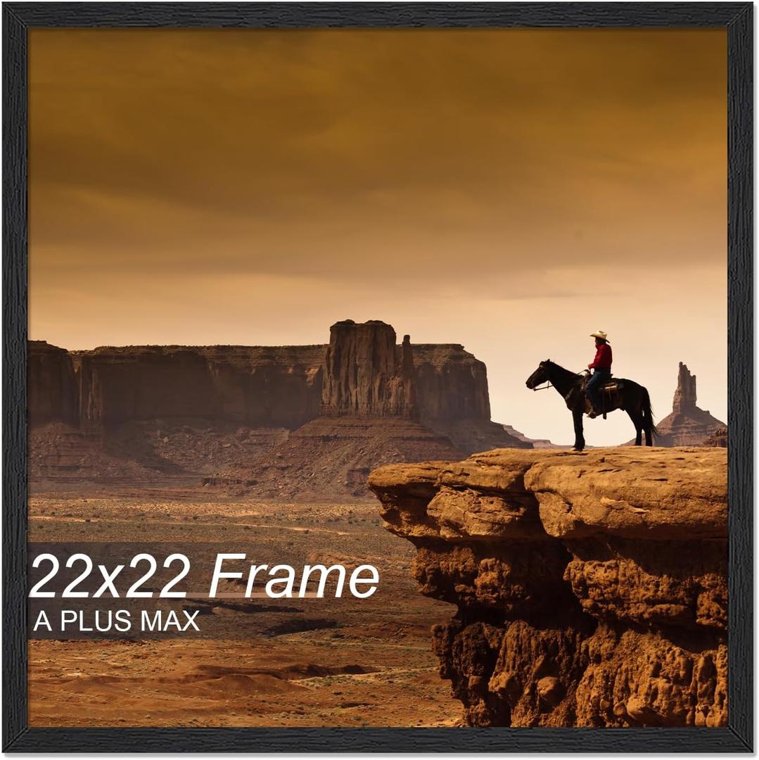 A PLUS MAX Square 22x22 Frame, Black Engineered Wood Picture Frame for 22 x 22 Picture Poster Photo, Light Weight 22 by 22 Frame with Wood-grain for Wall - 1 Pack/Black/22 x22