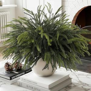 12Pcs Christmas Norfolk Pine Stems, 24'' Long Artificial Evergreen Norfolk Pine Branches, Real Touch Greenery Picks, Faux Floral Branch for Mantel DIY Xmas Home Decoration Indoor Christmas Decor