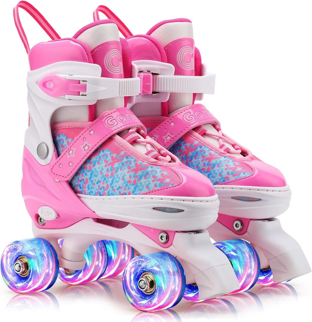 Gonex Roller Skates for Girls Kids Boys Women with All Light Up WheelsAdjustable Rollerskates for Beginners Toddler Youth, Gift for Indoor Outdoor (Large Size 4-7 Big Kids)