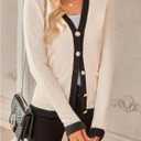 WDIRARA Women's Casual Flap Detail Button Front Cardigan V Neck Long Sleeve Contrast Trim Coat (S)