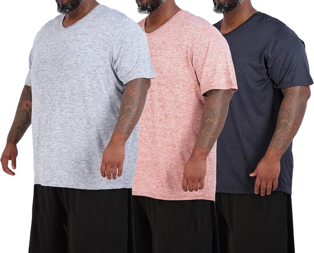 Real Essentials 3 Pack: Mens Big & Tall V-Neck Short-Sleeve Tech Stretch Dry-Fit T-Shirt (3X)